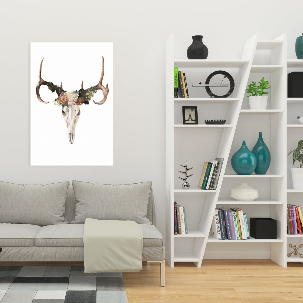 Rustic Deer Skull Canvas with Roses - Bedroom Wall Decor