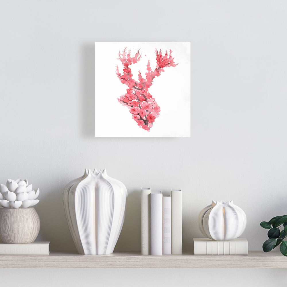 Toile Cerf avec fleurs de cerisier – Décoration d'intérieur rose asiatique