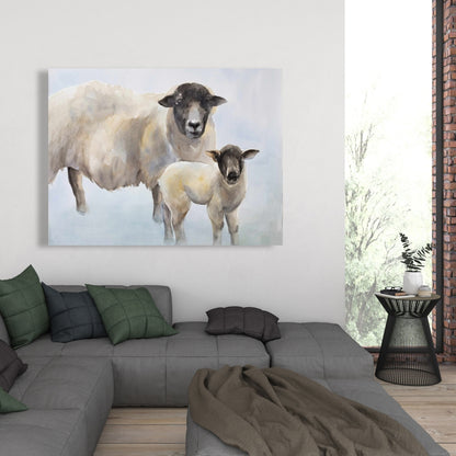 Toile Mouton et bébé | Décoration murale de chambre avec animaux de la ferme