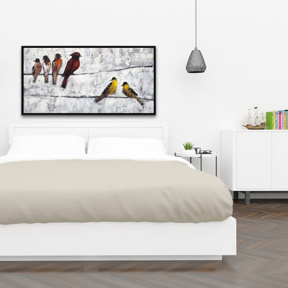 Blue Contemporary Canvas - Colorful Birds on Branches Decor