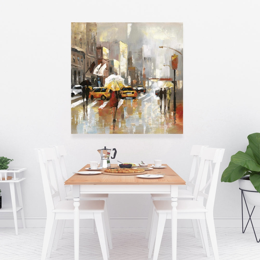 Toile contemporaine pour chambre à coucher | Œuvre d'art « Personnes avec parapluies »