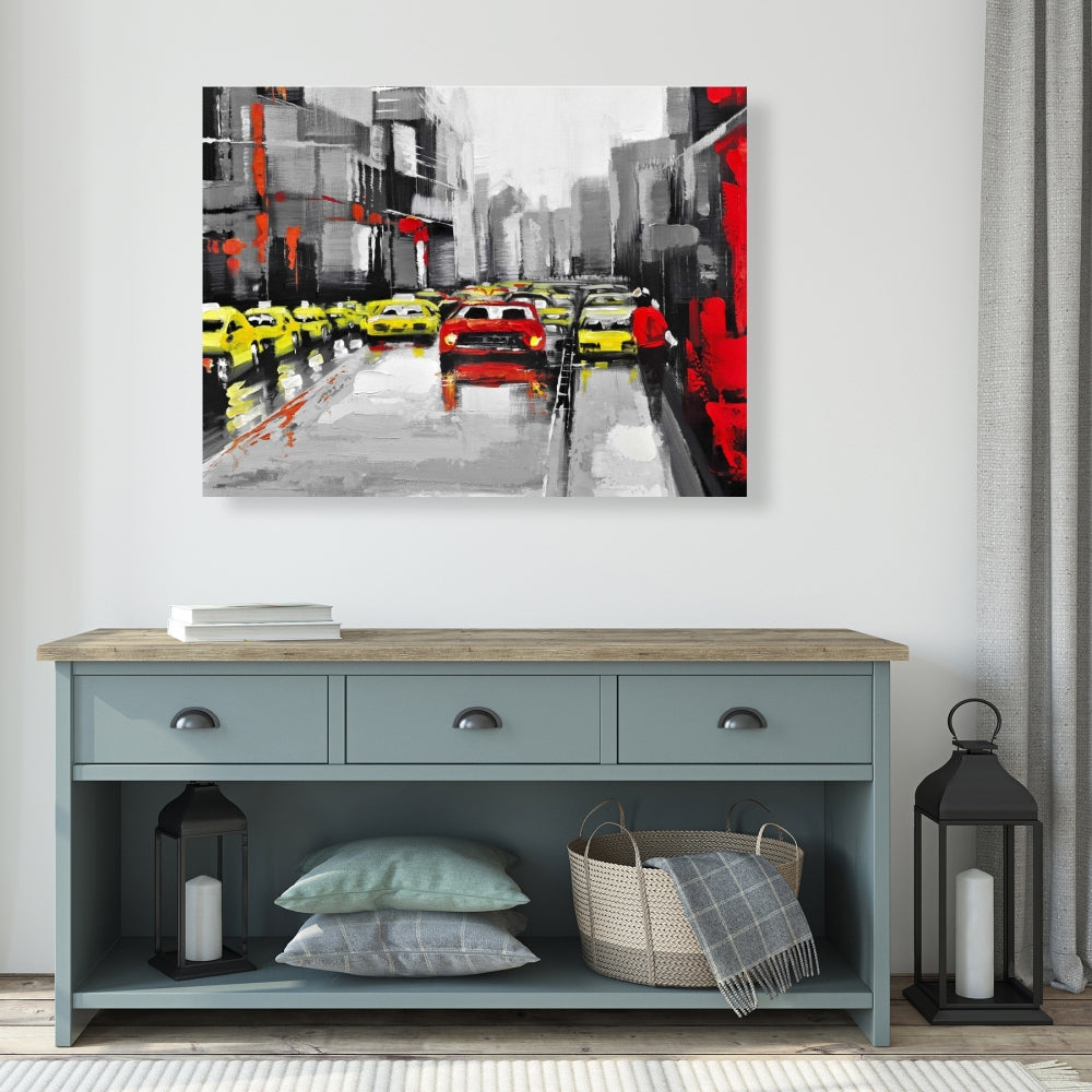 Gray Industrial Cities Canvas | Abstract Rainy Day Traffic Decor