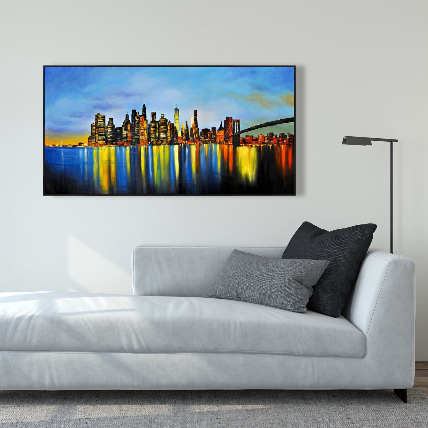 Ville de nuit avec pont | Toile encadrée | Décoration d'intérieur