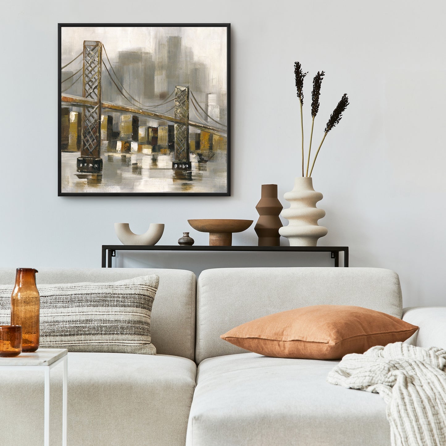 Bridge by a Cloudy Day - Contemporary Framed Canvas Decor