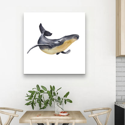 Watercolor Blue Whale Canvas - Gray Aquatic Animal Decor