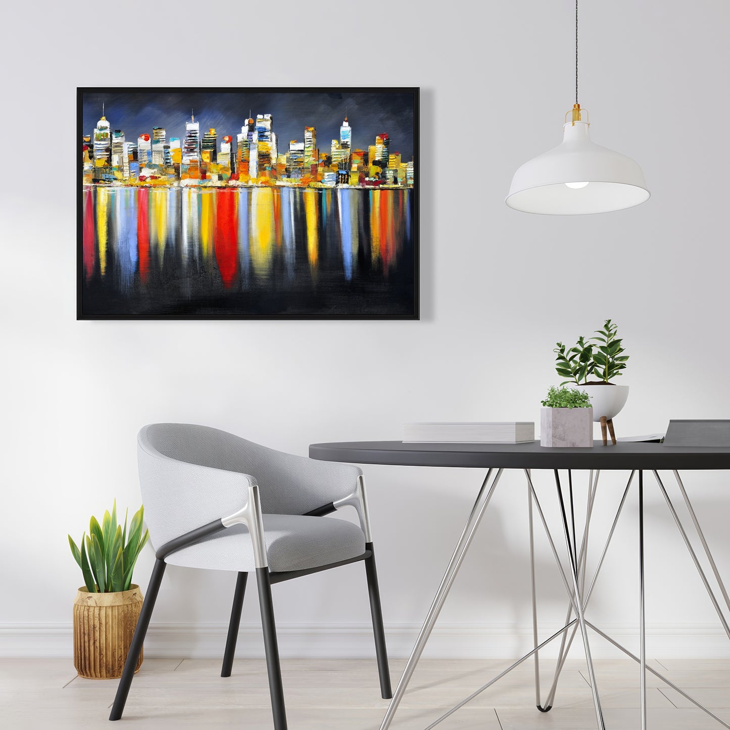 Toile Paysage urbain coloré la nuit | Décoration d'intérieur Villes bleues