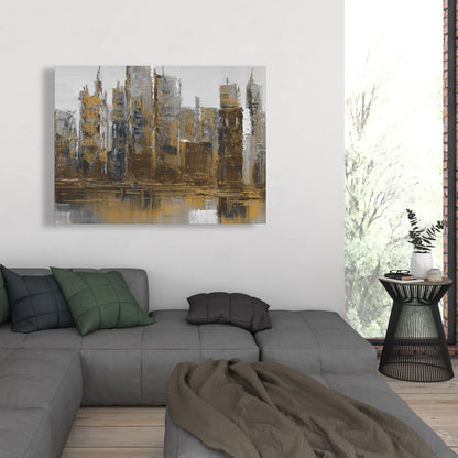 Toile Paysage urbain gris et jaune | Décoration de chambre marron