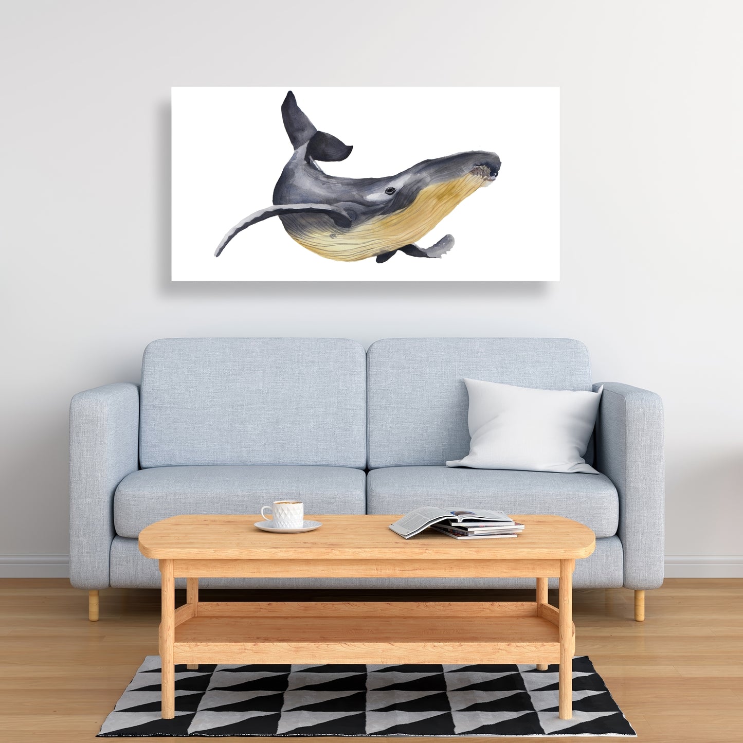 Watercolor Blue Whale Canvas - Gray Aquatic Animal Decor