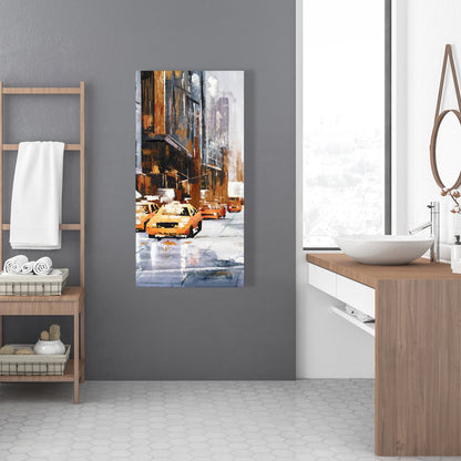Big City Street Canvas with Yellow Taxi - Brown Bedroom Decor