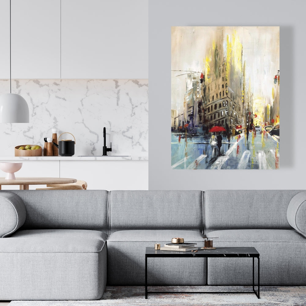 Toile beige abstraite « Rue pluvieuse » | Décoration d'intérieur et de chambre