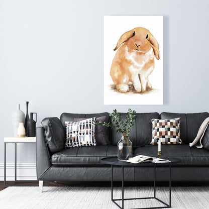 Toile représentant un lapin bélier | Décoration murale animalière orange pour chambre à coucher