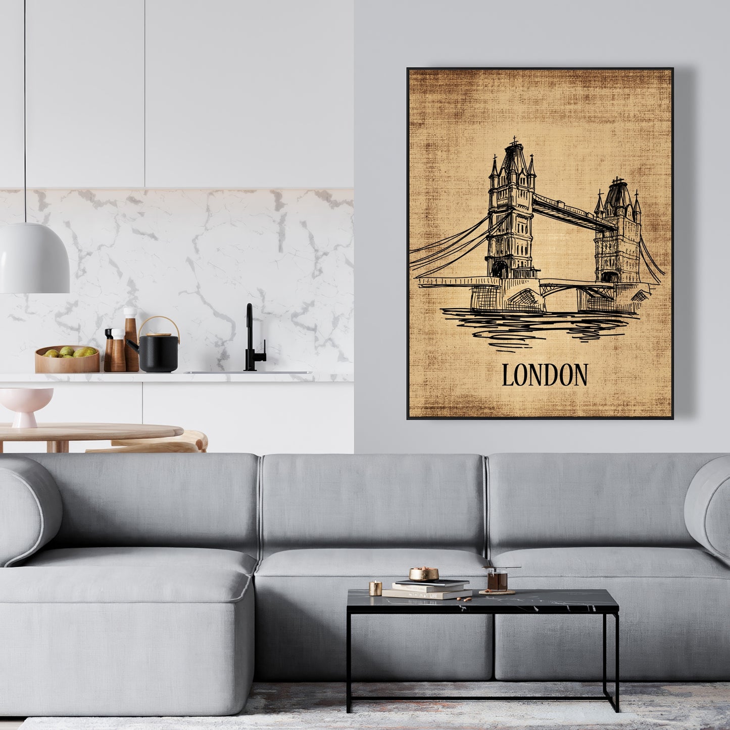 Illustration du Tower Bridge | Toile encadrée marron pour décoration d'intérieur