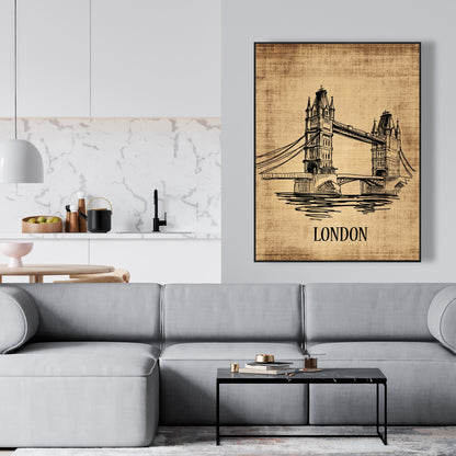Illustration du Tower Bridge | Toile encadrée marron pour décoration d'intérieur