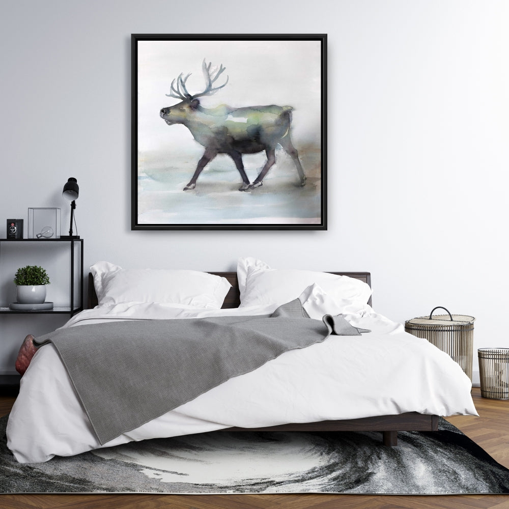 Toile de chambre à coucher « Caribou » bleu | Décoration d'intérieur encadrée