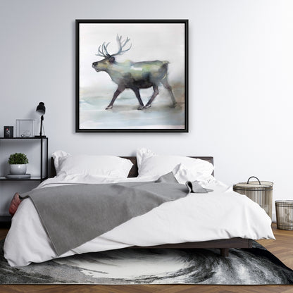 Toile de chambre à coucher « Caribou » bleu | Décoration d'intérieur encadrée