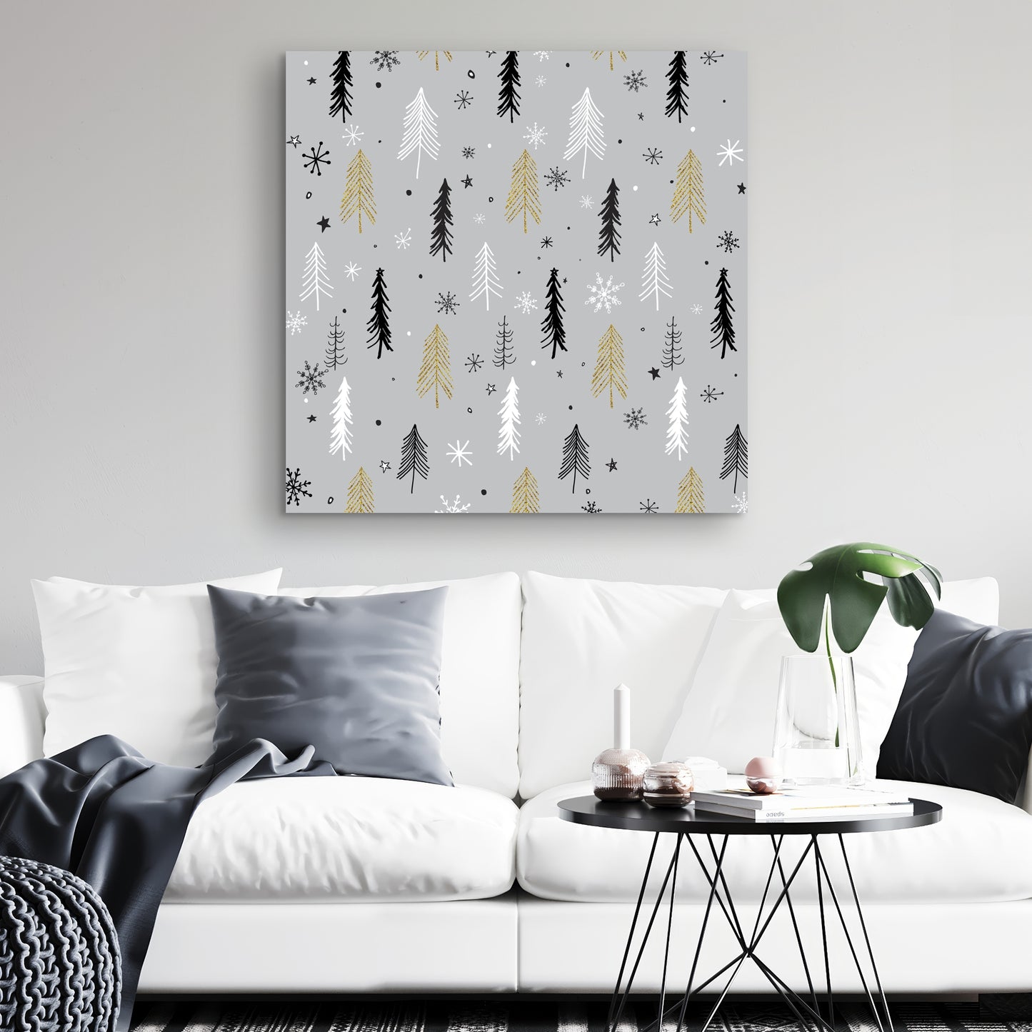 Toile à motif sapin de Noël | Décoration de chambre blanche