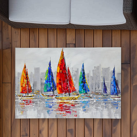 Colorful Boats Rug | Marine Bedroom Outdoor Decor for Home