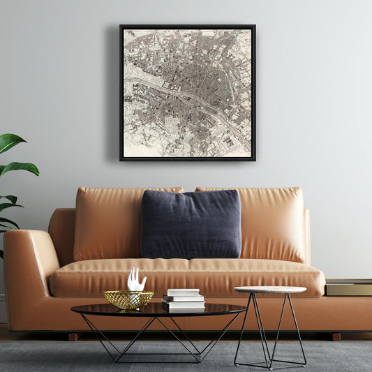 Toile Plans de Paris | Cadre beige | Décoration murale