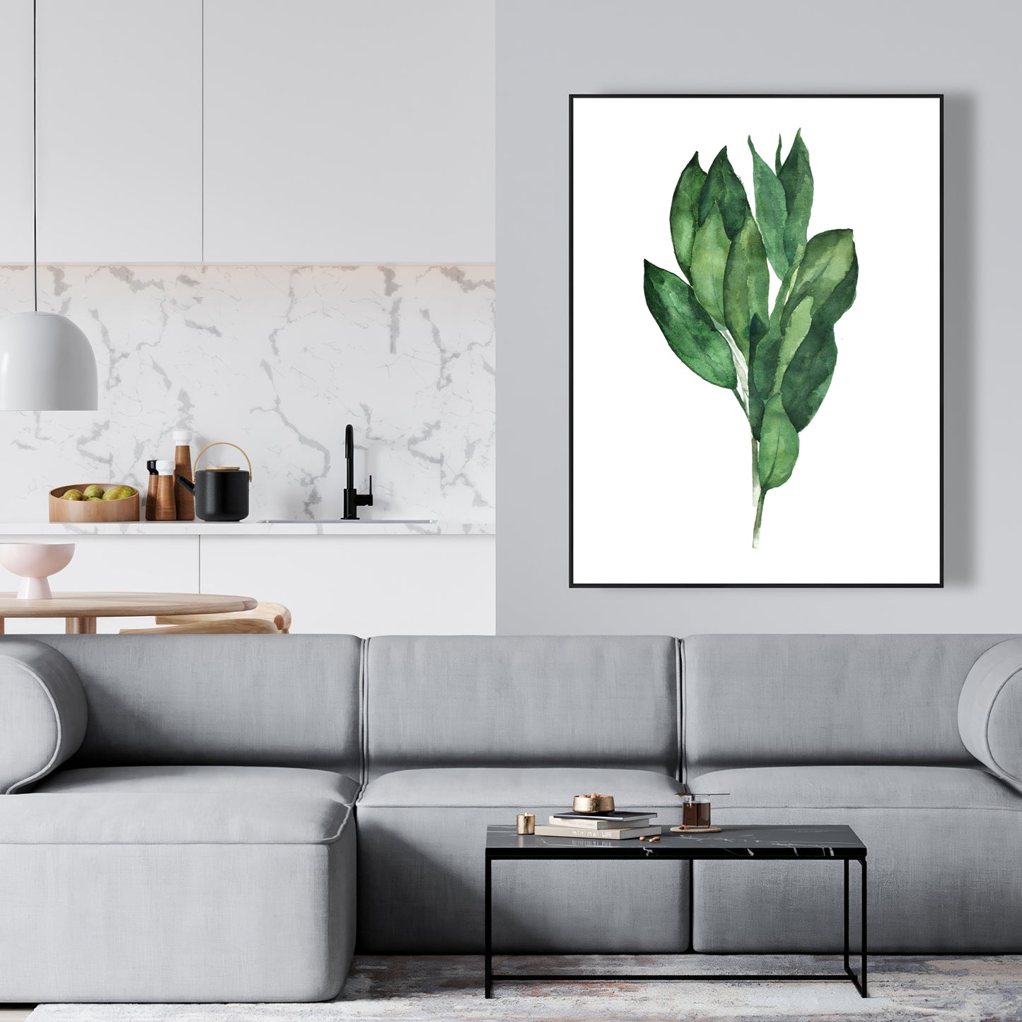 Toile encadrée « Feuilles de laurier » | Décoration de cuisine minimaliste