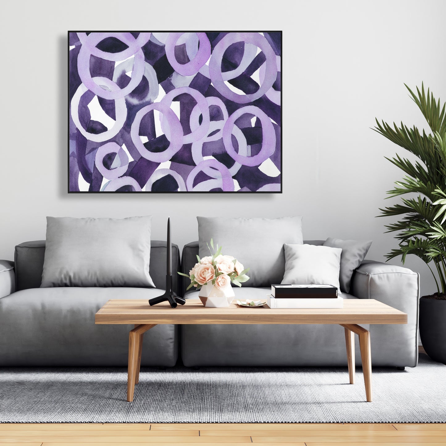 Anneaux violets abstraits | Toile encadrée pour décoration d'intérieur