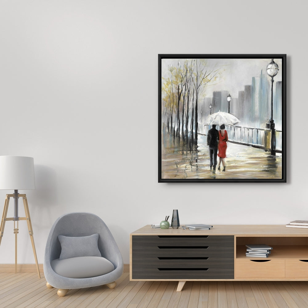 Toile Arbres contemporains | Décor Couple marchant sous la pluie