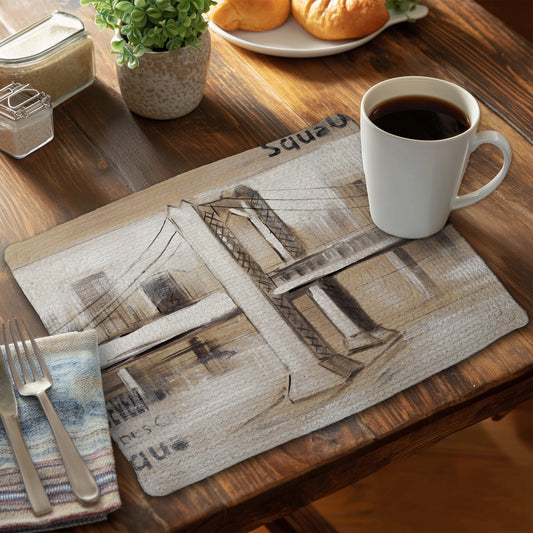 Abstract bridge with typography - 14"x18" Braided Polyester Placemat