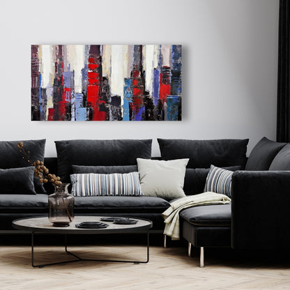 Toile abstraite de bâtiments rouges et bleus – Décoration d'intérieur