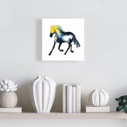 Cheval au galop, animaux de la ferme, toile bleue | Décoration d'intérieur