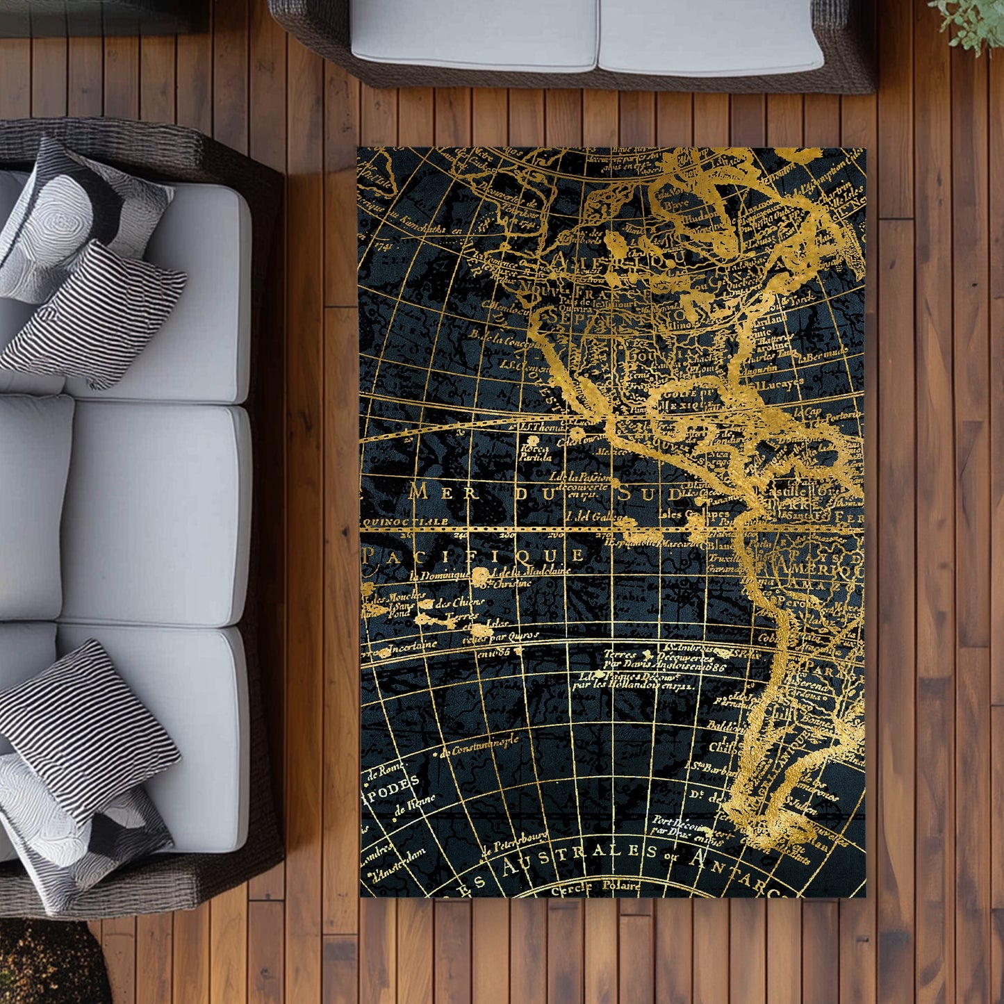 Blue and Marine World Map Globe Rug | Outdoor Home Decor