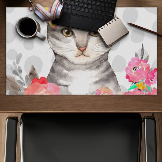 White Pets Animals Desk Mat - Charming Cat Home Decor