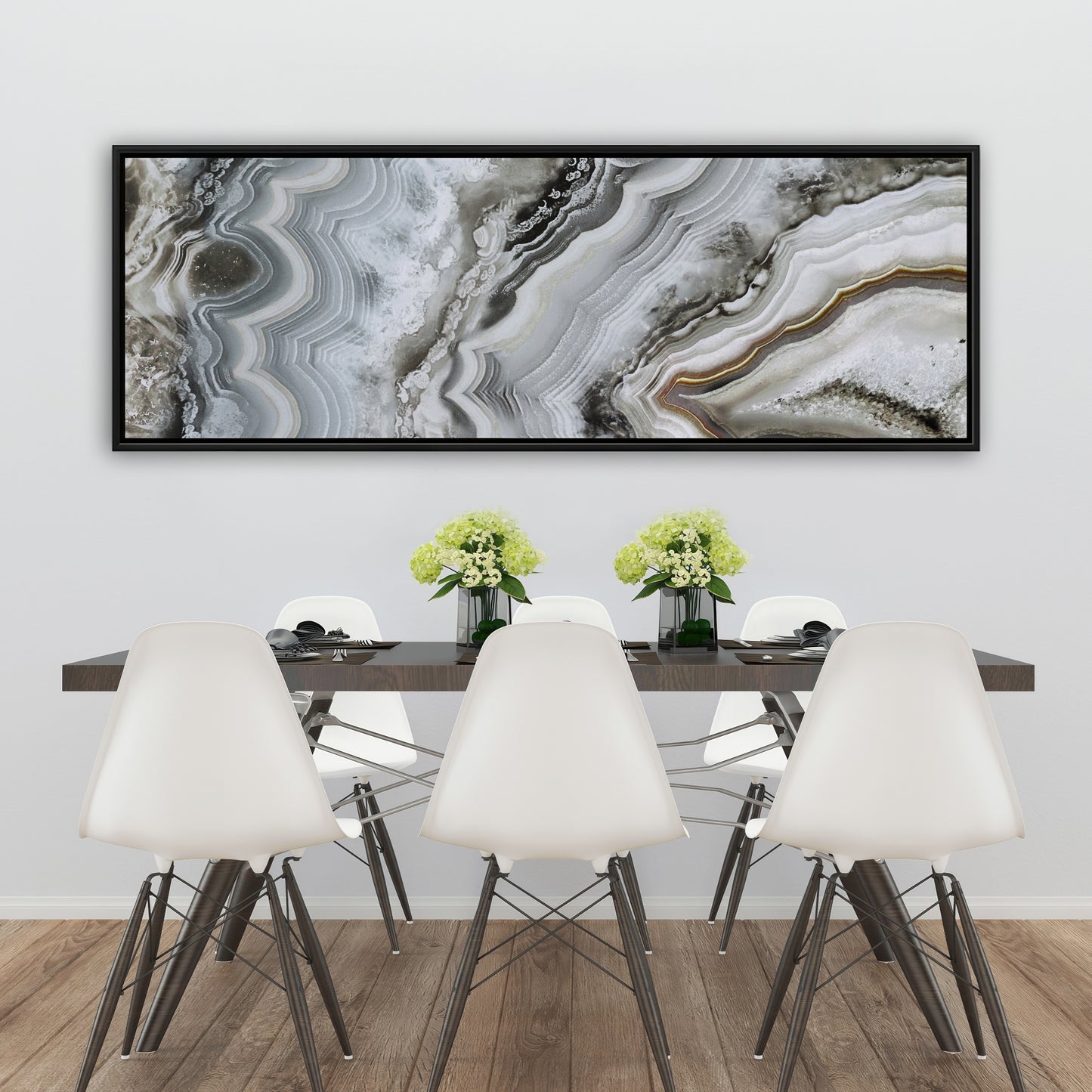 White Abstract Geode Framed Canvas - Hyperrealist Home Decor
