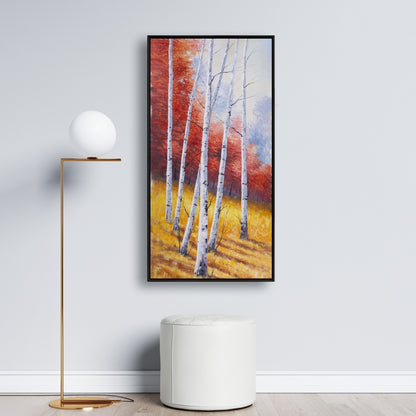 Paysage d'automne avec bouleaux - Toile encadrée pour chambre jaune