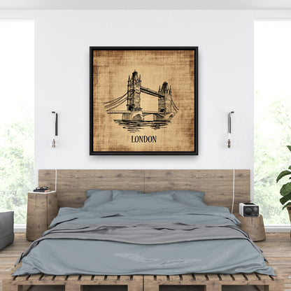 Illustration du Tower Bridge | Toile encadrée marron pour décoration d'intérieur