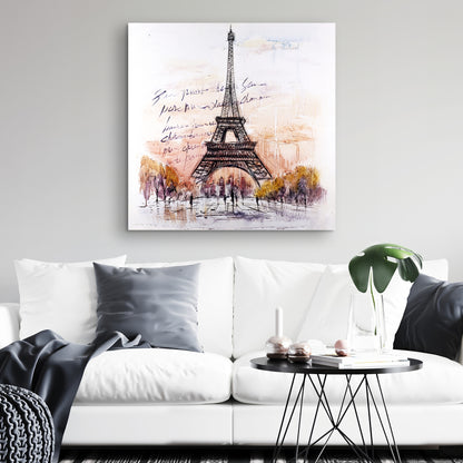 Eiffel Tower Sketch Gray Canvas | Bedroom Decor | Trees