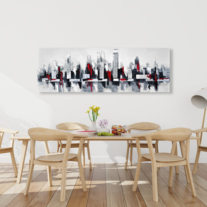 Gray and Red Cityscape Canvas | Industrial Gray Home Decor