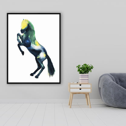 Toile encadrée représentant un cheval bleu et des animaux de la ferme, décoration d'intérieur