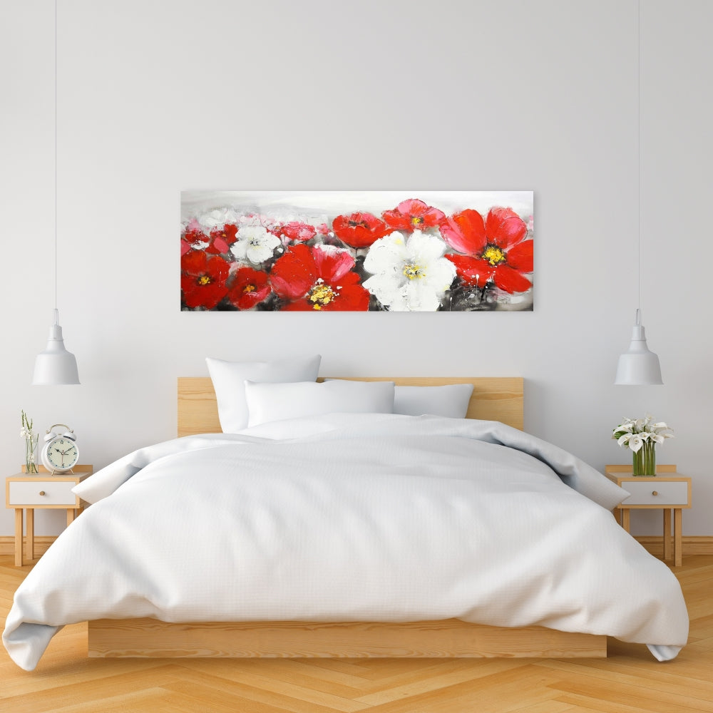 Red and White Flowers Field Canvas - Botanical Home Decor