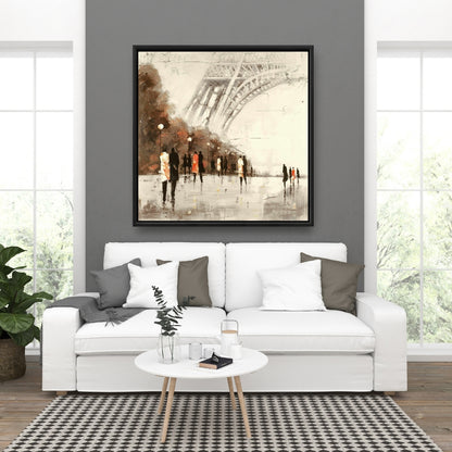 Toile de paysage de rue : Promenade de la Tour Eiffel, cadre de bâtiment marron