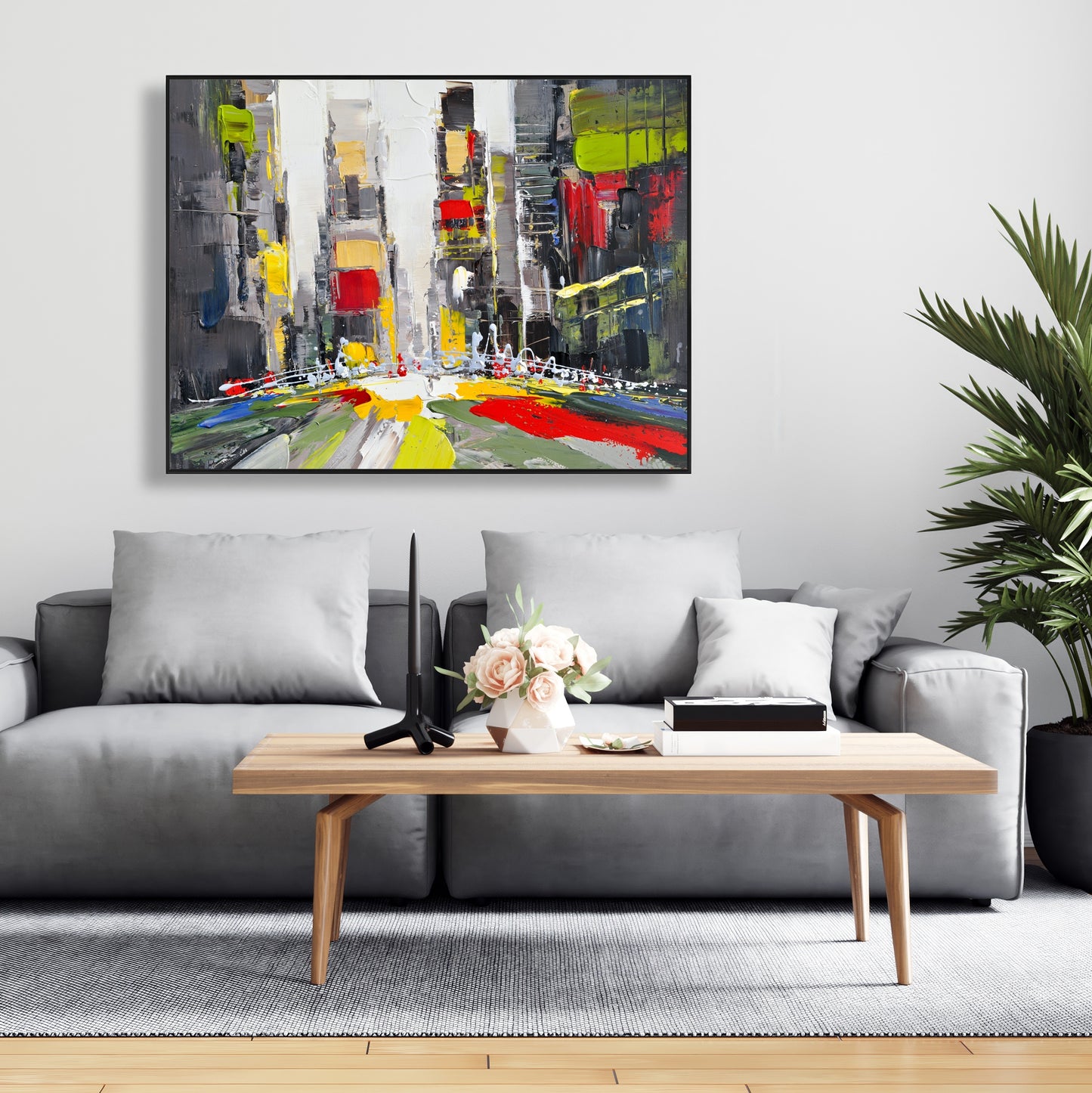 Toile encadrée abstraite texturée représentant un paysage urbain - Décoration d'intérieur moderne