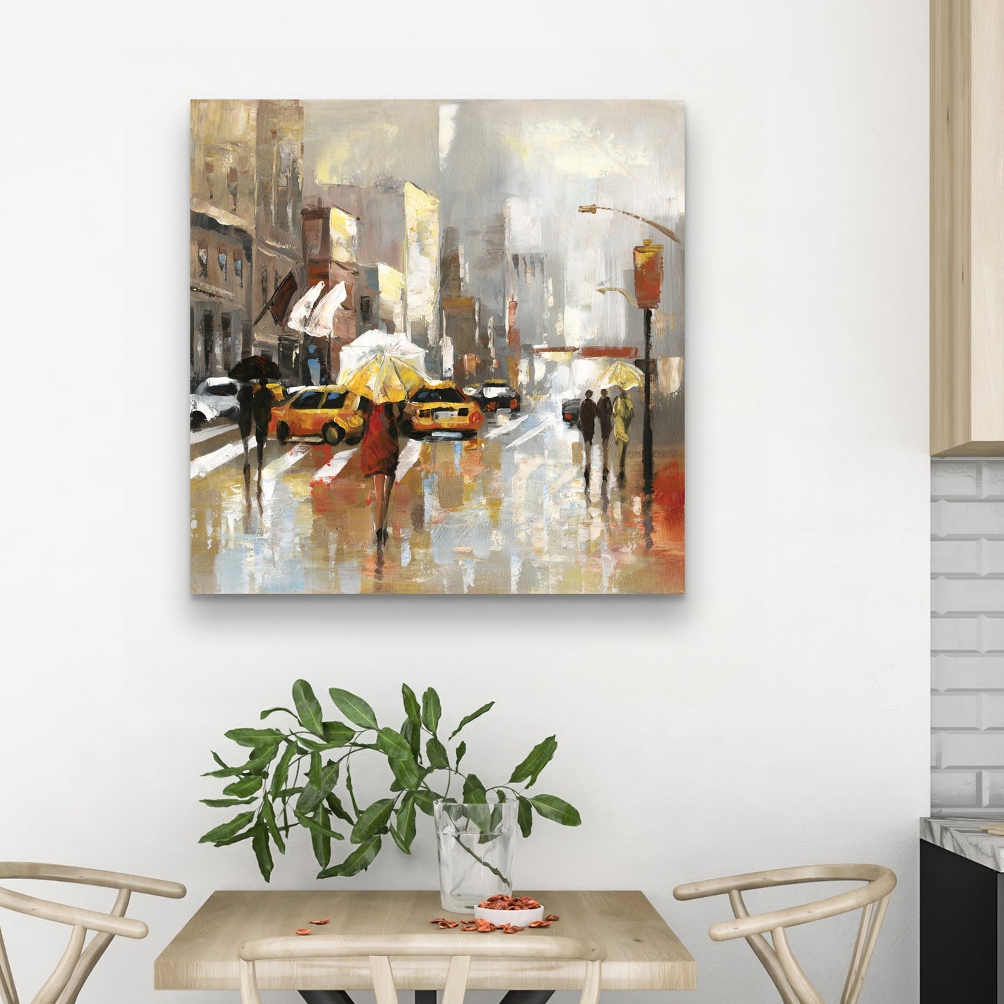 Toile contemporaine pour chambre à coucher | Œuvre d'art « Personnes avec parapluies »