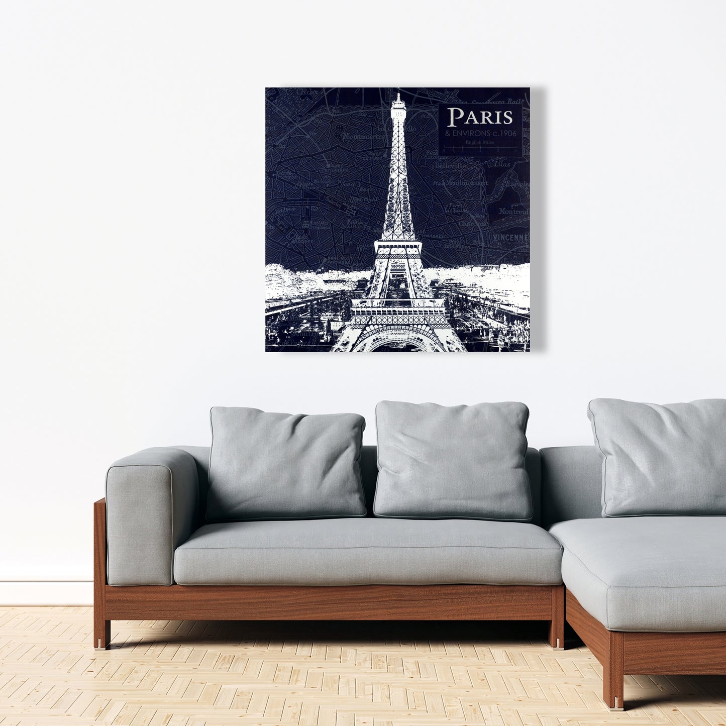 Paris Blueprint & Eiffel Tower Canvas - Blue Bedroom Decor