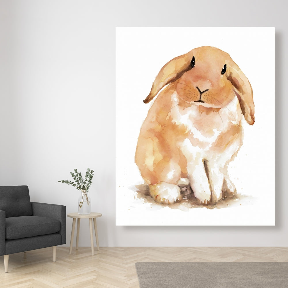 Toile représentant un lapin bélier | Décoration murale animalière orange pour chambre à coucher