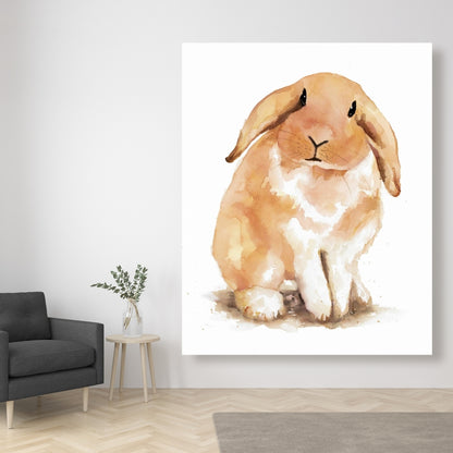 Toile représentant un lapin bélier | Décoration murale animalière orange pour chambre à coucher