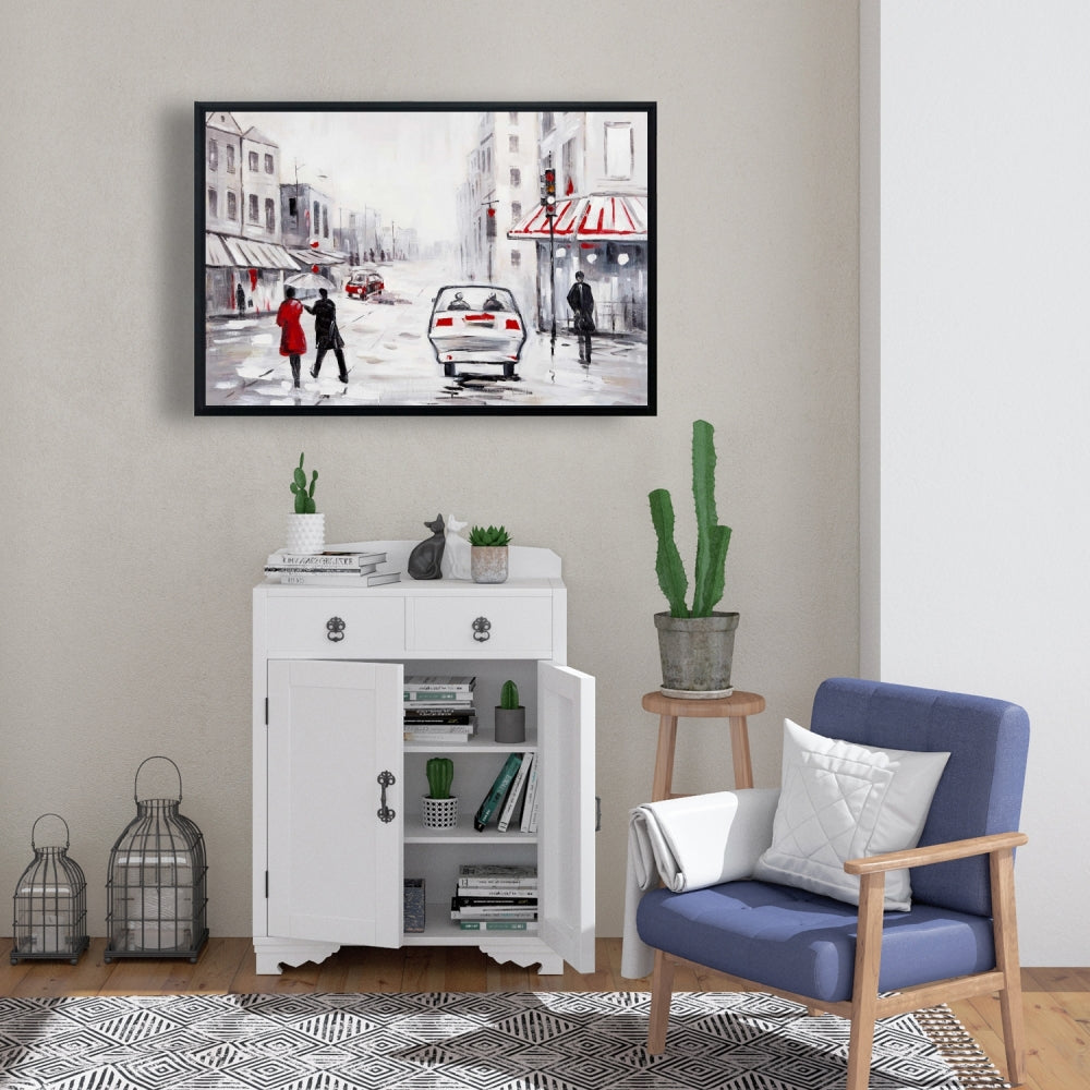 White Contemporary Bedroom Canvas | Peaceful Street Scene Decor