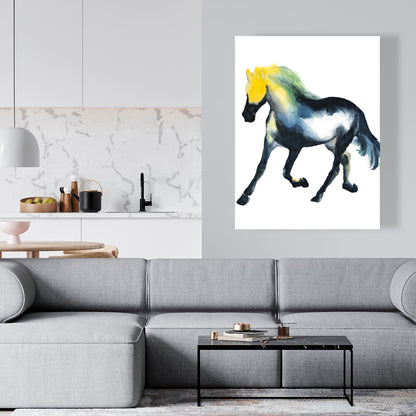 Cheval au galop, animaux de la ferme, toile bleue | Décoration d'intérieur