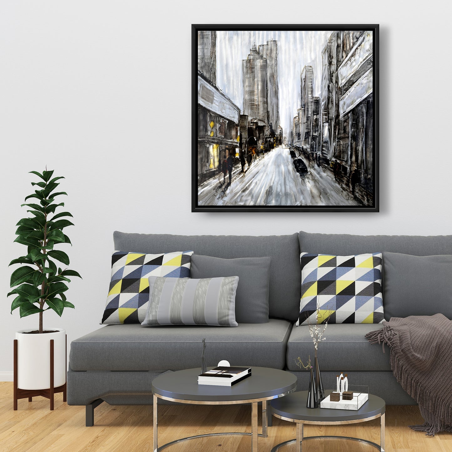 Toile « Rue grise et sombre » : décoration murale encadrée