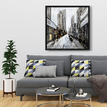 Toile « Rue grise et sombre » : décoration murale encadrée