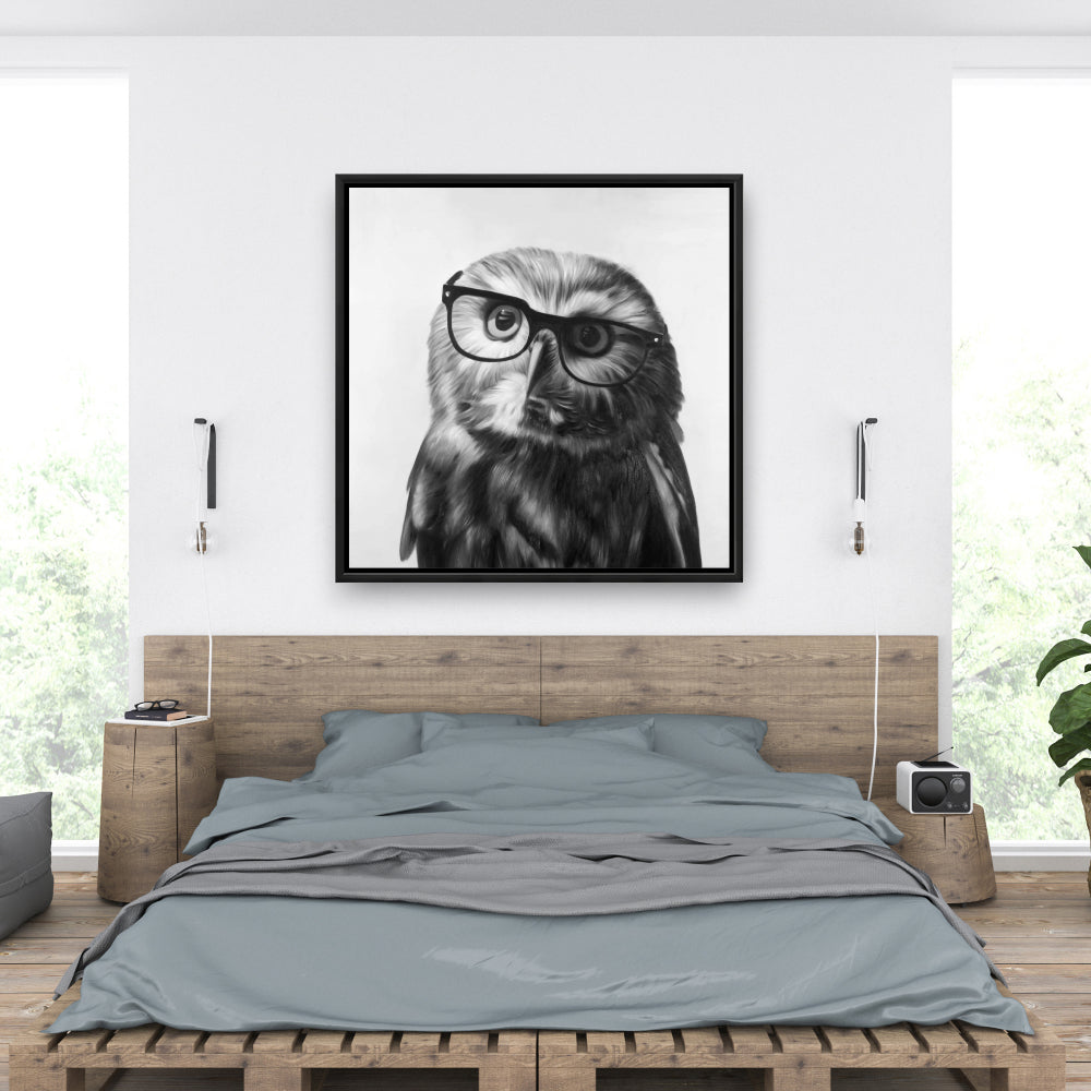 Northern Saw-Whet Owl Canvas | Monochrome Animal Wall Art