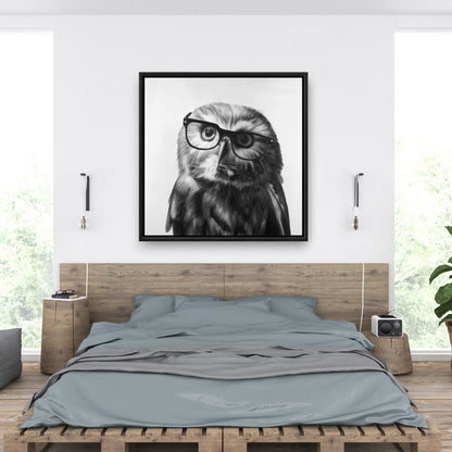 Northern Saw-Whet Owl Canvas | Monochrome Animal Wall Art