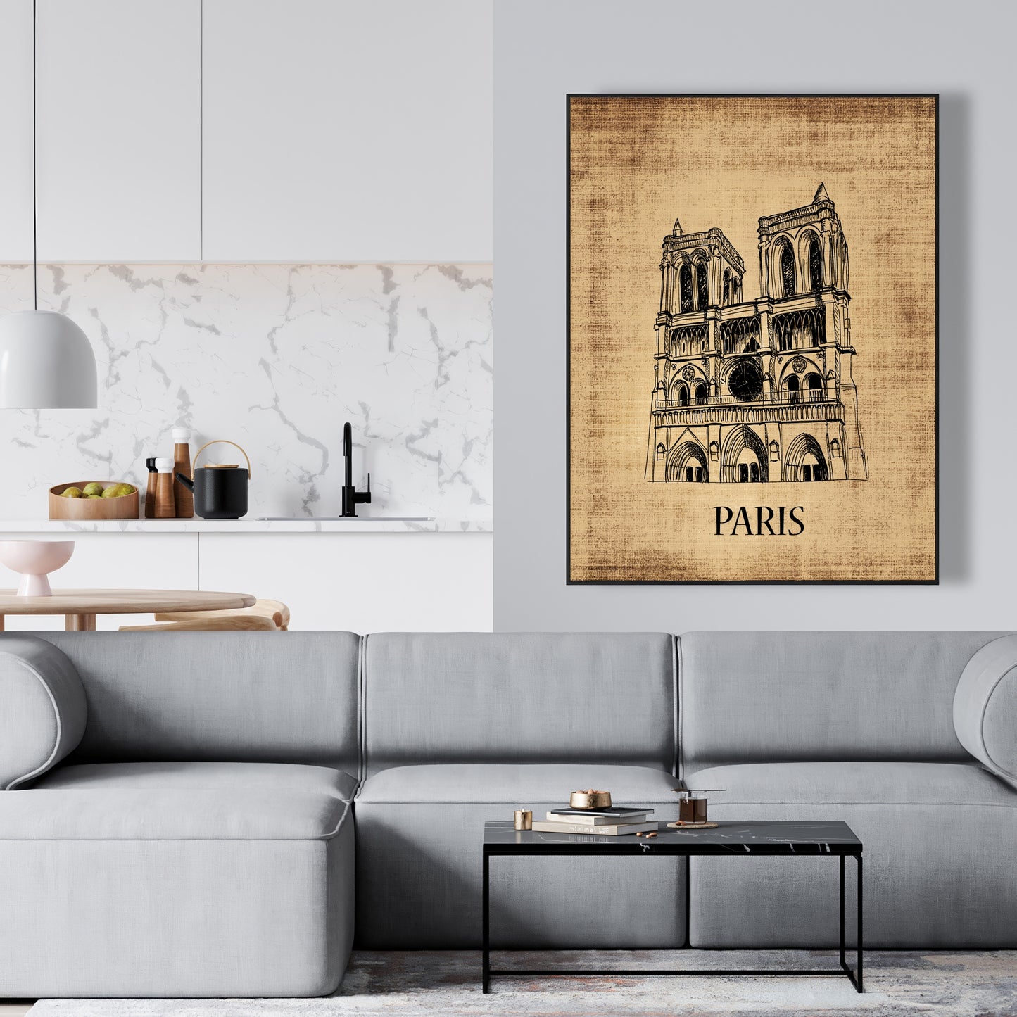 Notre Dame Paris Illustration | Brown Typo & Symbols Canvas